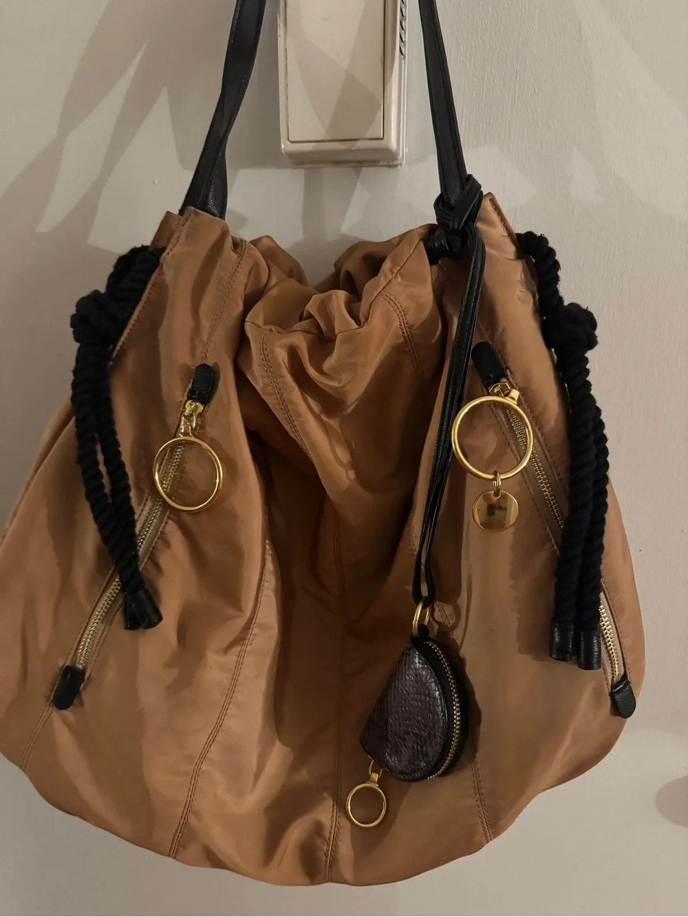 See By Chloe Nylon Drawstring Shoulder Bag with Black Rope details